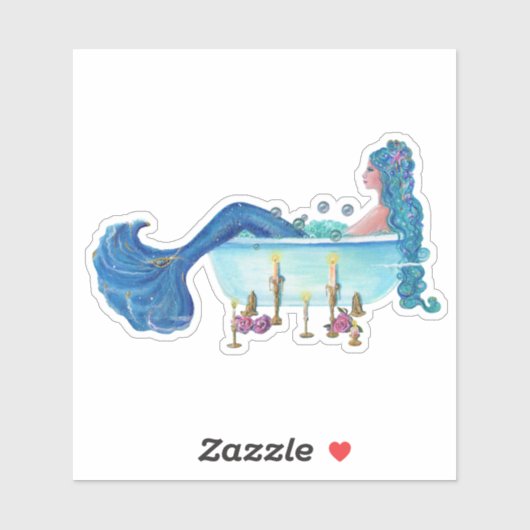 Zeemeermin in bad van Renee Custom-Cut Vinyl Stick Sticker (Vel)