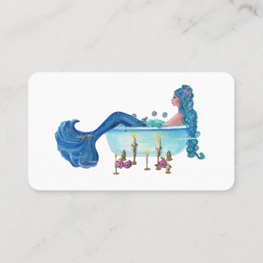 Zeemeermin in bad van Renee Lavoie Visitekaartje (Achterkant)