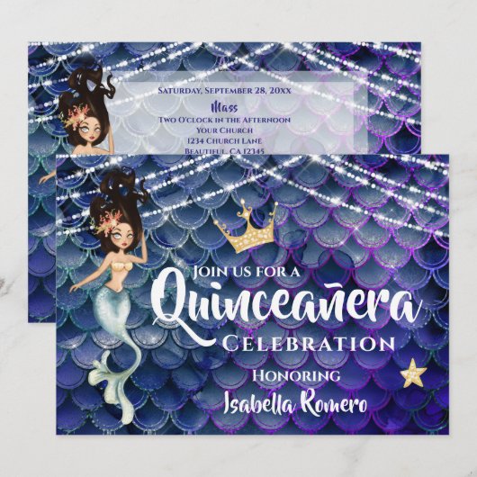 Zeemeermin in blauw Onder het Zee w / Mass Quincea Kaart (Voorkant / Achterkant)