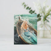 Zeemeermin in Boot op Stormy Zee Waves Feestdagenkaart (Staand voorkant)