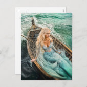 Zeemeermin in Boot op Stormy Zee Waves Feestdagenkaart (Voorkant / Achterkant)