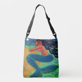 Zeemeermin in de Abstracte kunst van Moonlight Crossbody Tas (Achterkant)