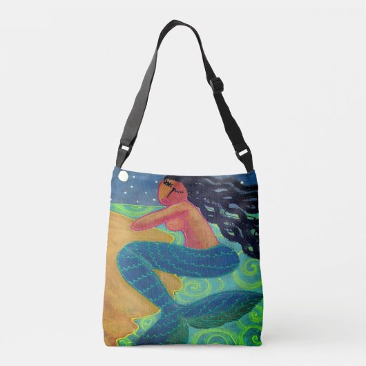 Zeemeermin in de Abstracte kunst van Moonlight Crossbody Tas (Achterkant)
