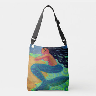 Zeemeermin in de Abstracte kunst van Moonlight Crossbody Tas