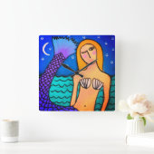 Zeemeermin in de Abstracte kunst van Moonlight Vierkante Klok (Huis)