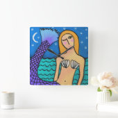 Zeemeermin in de Abstracte muur van het Moonlight- Vierkante Klok (Huis)