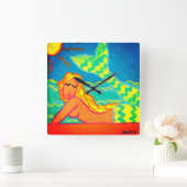 Zeemeermin in de Abstracte schilderijen van de zon Vierkante Klok (Huis)