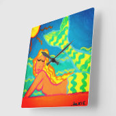 Zeemeermin in de Abstracte schilderijen van de zon Vierkante Klok (Hoek)