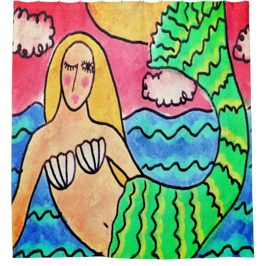 Zeemeermin in de Abstracte zonlichtkunst Douchegordijn (Voorkant)