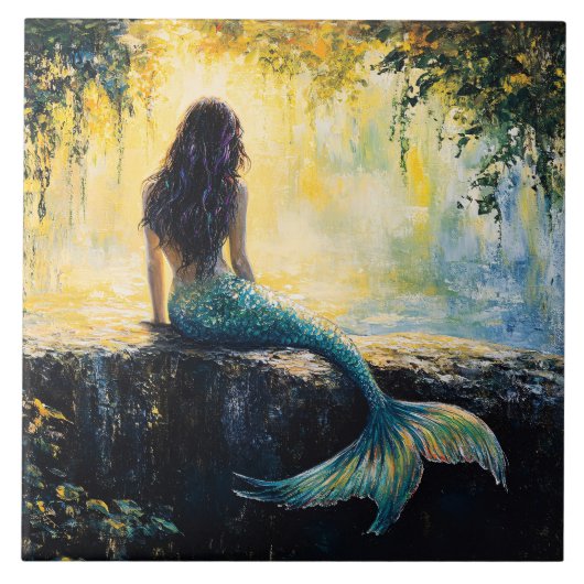 Zeemeermin in de Baai Schilderij Tegeltje (Voorkant)