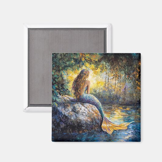 Zeemeermin in de Grot Schilderij Magneet (Voorkant / Achterkant)