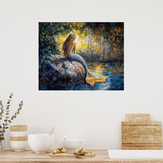 Zeemeermin in de Grot Schilderij Poster (Keuken)