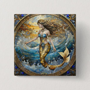 Zeemeermin in de oceaan golven vierkante button 5,1 cm