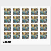 Zeemeermin in de oceaan golven vierkante sticker (Vel)