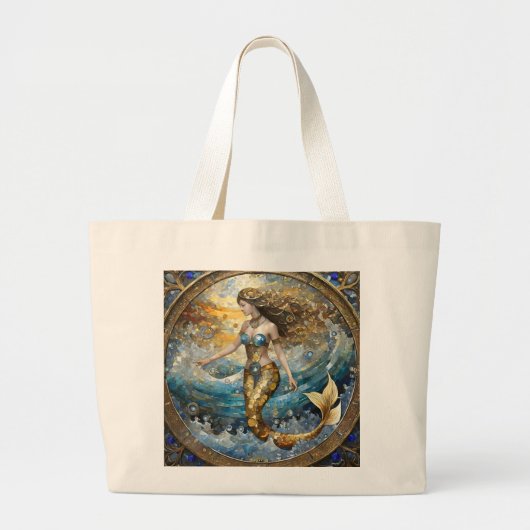 Zeemeermin in de oceaangolven grote tote bag (Voorkant)