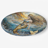 Zeemeermin in de oceaangolven papieren bordje (Gekanteld)