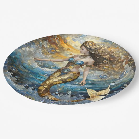 Zeemeermin in de oceaangolven papieren bordje (Gekanteld)