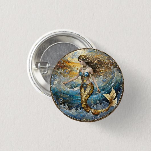 Zeemeermin in de oceaangolven ronde button 3,2 cm (Voorkant /achterkant)