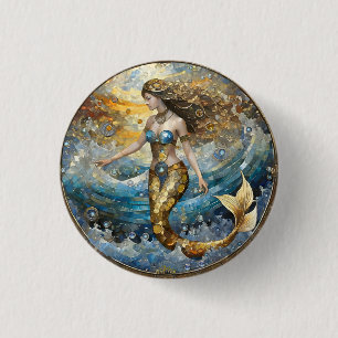 Zeemeermin in de oceaangolven ronde button 3,2 cm