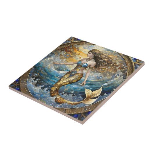 Zeemeermin in de oceaangolven tegeltje (Zijkant)