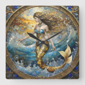 Zeemeermin in de oceaangolven vierkante klok (Voorkant)