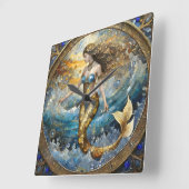 Zeemeermin in de oceaangolven vierkante klok (Hoek)