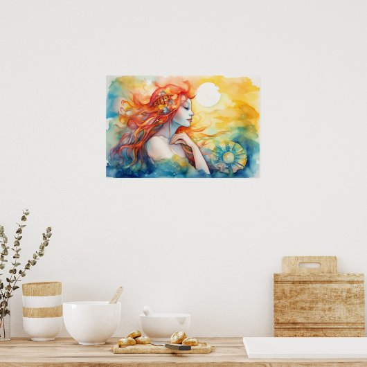 Zeemeermin in de zon poster (Keuken)