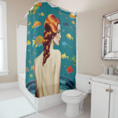 Zeemeermin in een bad met vis douchegordijn (In situ)