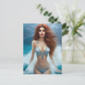 Zeemeermin in een Blauwe Bikini Briefkaart (Staand voorkant)