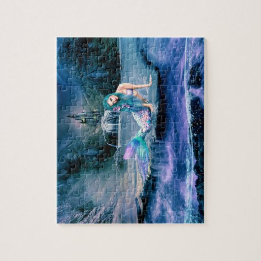 Zeemeermin in het water legpuzzel (Verticaal)