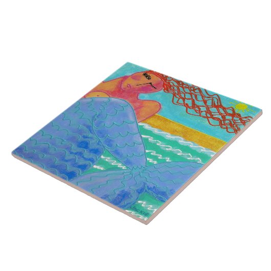Zeemeermin in het zonlicht Abstract schilderij Tegeltje (Zijkant)