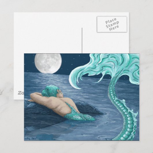 Zeemeermin in moonliet briefkaart (Voorkant / Achterkant)