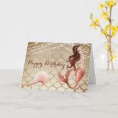 Zeemeermin in Roos Gold en Seashells Beach Verjaar Kaart (Gele Bloem)