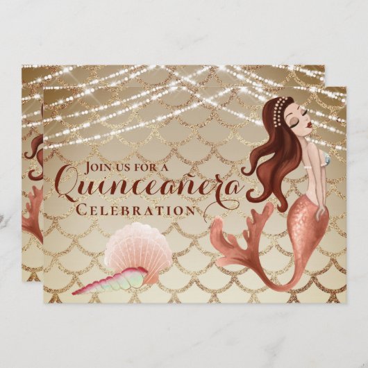 Zeemeermin in Roos Goud Onder het Zee Quinceañera Kaart (Voorkant / Achterkant)