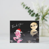 Zeemeermin in Roze en Santa Hat Volle Maan Dank U Briefkaart (Staand voorkant)