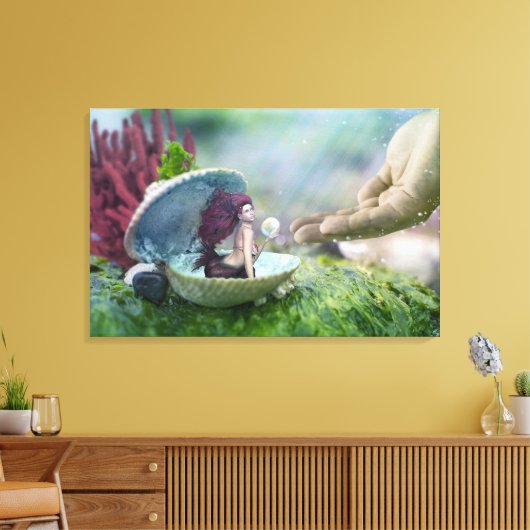 Zeemeermin in Shell Canvas Afdruk (Insitu (Woonkamer))