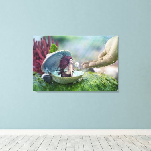 Zeemeermin in Shell Canvas Afdruk (Insitu (Houten vloer))