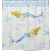 Zeemeermin in Starfish Wooden waterverkleurd stran Douchegordijn (Voorkant)