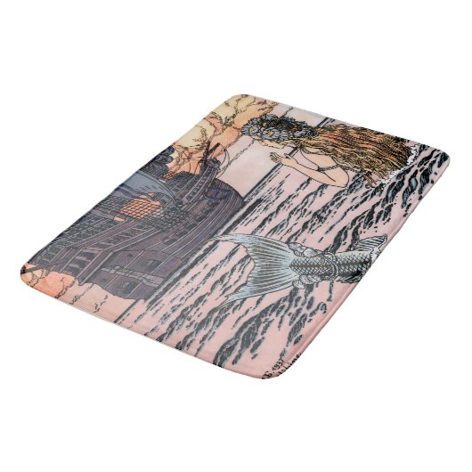  zeemeermin in Zee die het zeilschip bekijkt Badmat (Gekanteld)