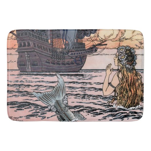 zeemeermin in Zee die het zeilschip bekijkt Badmat (Voorkant)