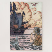 zeemeermin in Zee die het zeilschip bekijkt Legpuzzel (Verticaal)