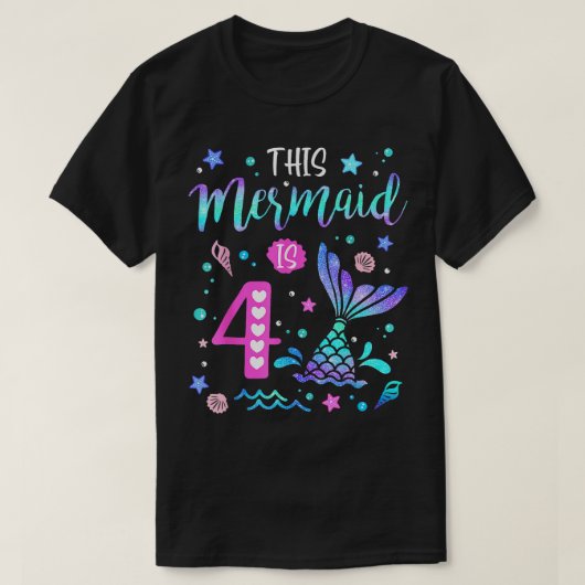 Zeemeermin is 4 jaar oud 4e verjaardag meisje Merm T-shirt (Design voorkant)