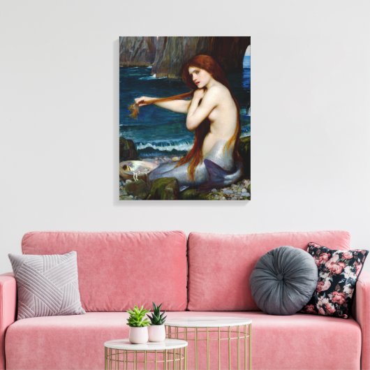 Zeemeermin John William Waterhouse Schilderij Canvas Afdruk (Insitu (Woonkamer))