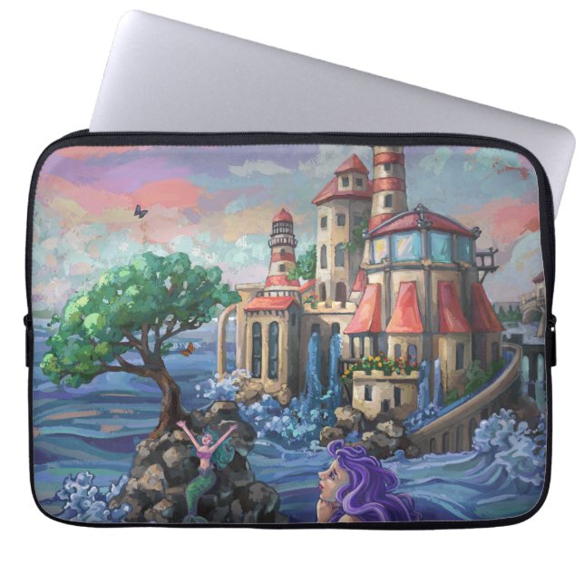 Zeemeermin Kasteel Laptop Sleeve (Voorkant)
