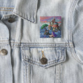 Zeemeermin Kasteel Vierkante Button 5,1 Cm (In situ)