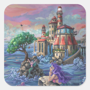 Zeemeermin Kasteel Vierkante Sticker