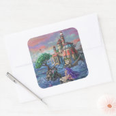 Zeemeermin Kasteel Vierkante Sticker (Envelop)