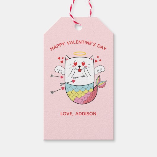 Zeemeermin Kat Cute Gepersonaliseerde Valentijn Cadeaulabel (Voorkant)
