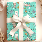 Zeemeermin Kat Nautische Oceaan Kwal Schattige Pat Cadeaupapier