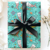 Zeemeermin Kat Nautische Oceaan Kwal Schattige Pat Cadeaupapier